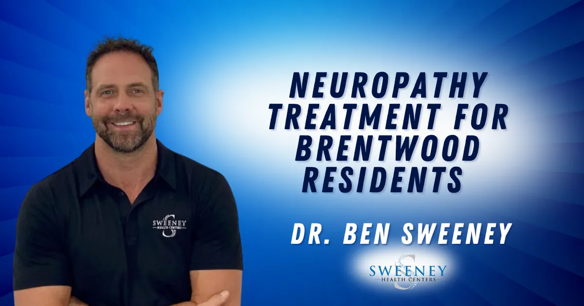 Neuropathy can significantly impact your quality of life, causing persistent pain, numbness, and tingling sensations. At Sweeney Health Centers, we specialize in Brentwood neuropathy treatment, providing innovative, non-invasive solutions designed to relieve symptoms and improve overall well-being. If you are experiencing nerve pain, don’t wait—sign up for our new patient special and call us now at 615-595-9063.